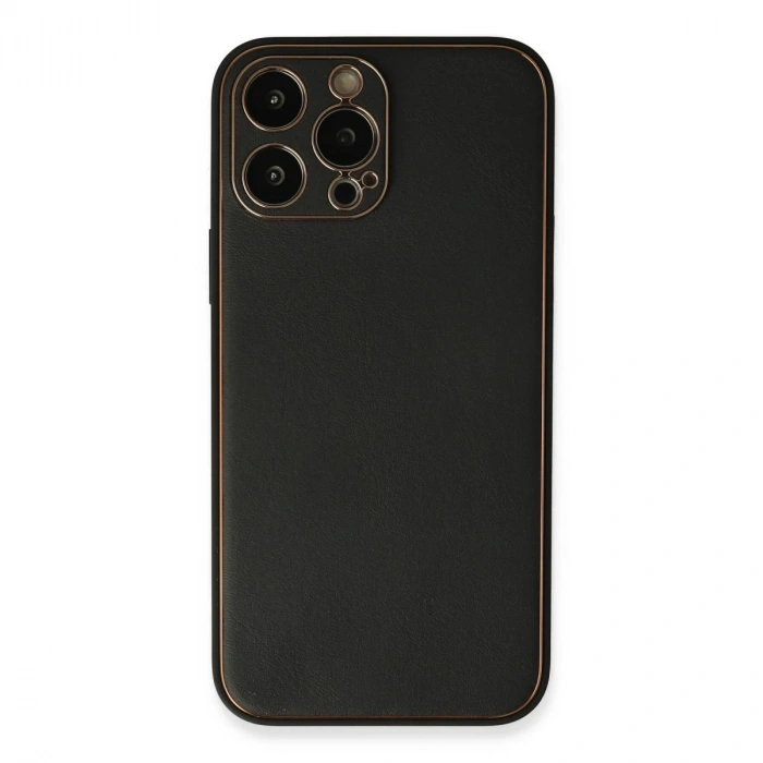 İphone 13 Pro Max Kılıf Coco Deri Silikon Kapak - Siyah