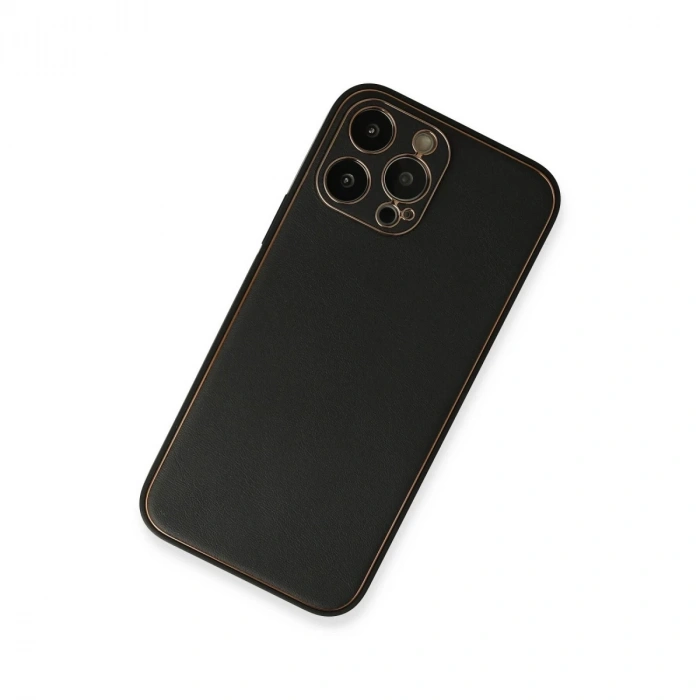 İphone 13 Pro Max Kılıf Coco Deri Silikon Kapak - Siyah
