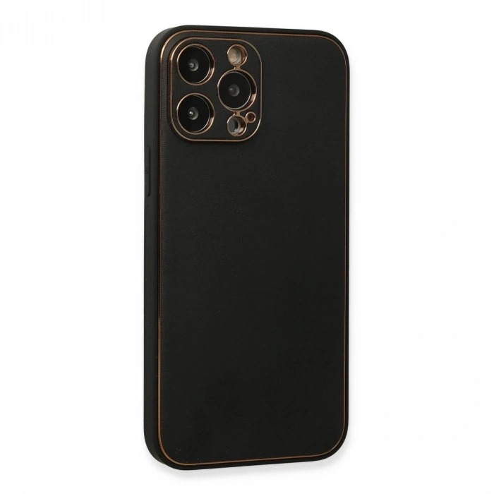 İphone 13 Pro Max Kılıf Coco Deri Silikon Kapak - Siyah