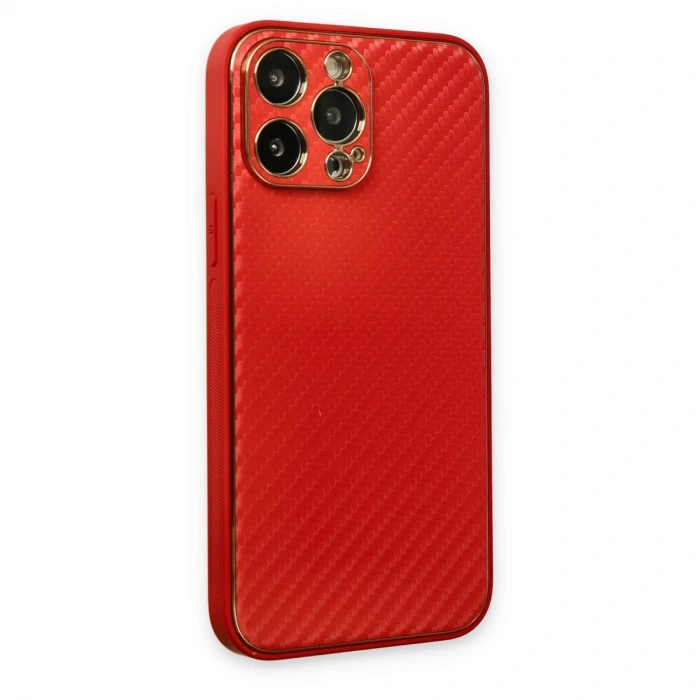 İphone 13 Pro Max Kılıf Coco Karbon Silikon - Kırmızı