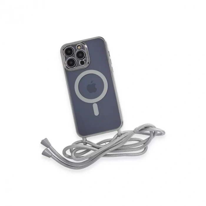 İphone 13 Pro Max Kılıf Divo Lazer Askılı Magsafe Kapak - Gümüş