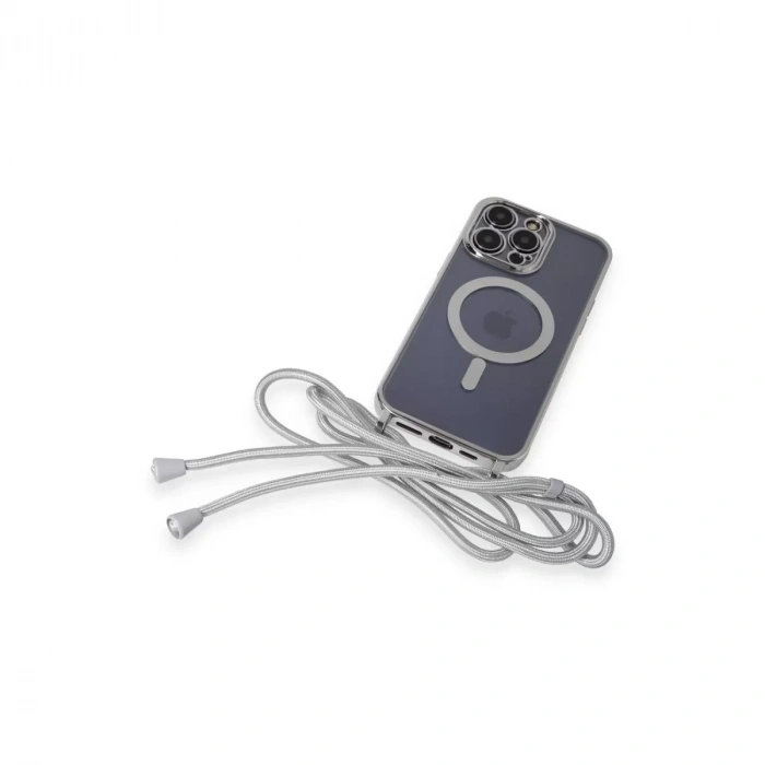 İphone 13 Pro Max Kılıf Divo Lazer Askılı Magsafe Kapak - Gümüş