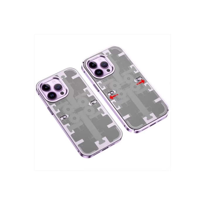 İphone 13 Pro Max Kılıf Mekanik Bumper Kapak - Derin Mor