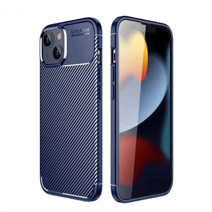 İphone 14 Kılıf Auto Focus Karbon Kapak - Lacivert