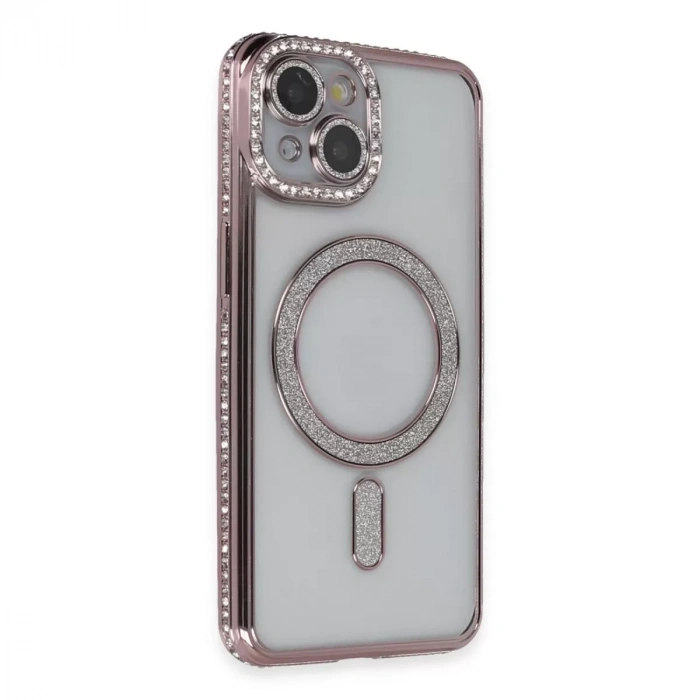 İphone 14 Kılıf Joke Simli Magneticsafe Kılıf - Pembe