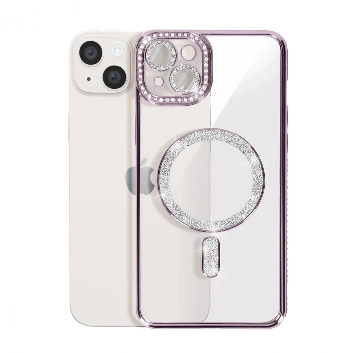 İphone 14 Kılıf Joke Simli Magneticsafe Kılıf - Pembe