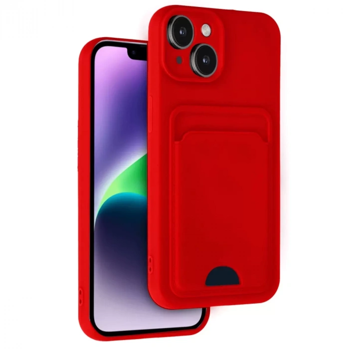 İphone 14 Kılıf Kelvin Kartvizitli Silikon - Kırmızı