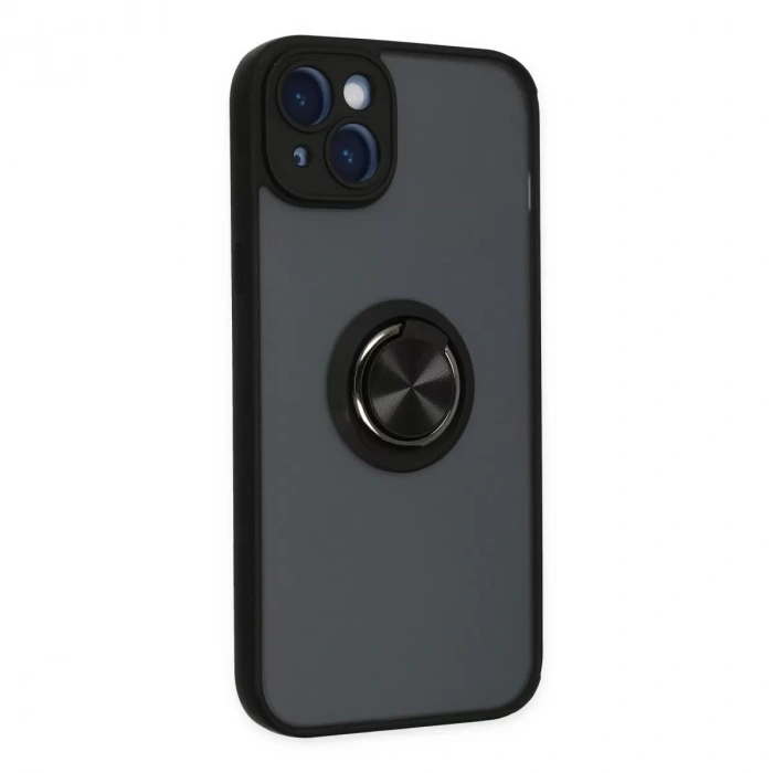 İphone 14 Kılıf Montreal Yüzüklü Silikon Kapak - Siyah