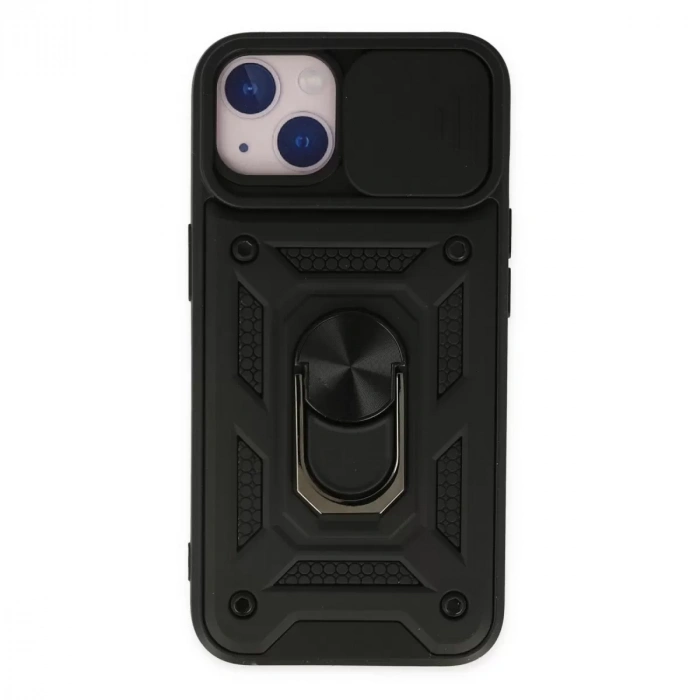İphone 14 Kılıf Pars Lens Yüzüklü Silikon - Siyah