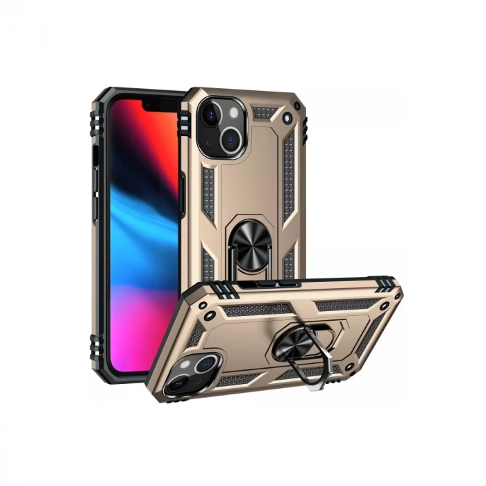 İphone 14 Kılıf Sofya Yüzüklü Silikon Kapak - Gold