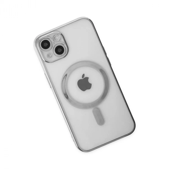 İphone 14 Plus Kılıf Magneticsafe Lazer Silikon - Gümüş