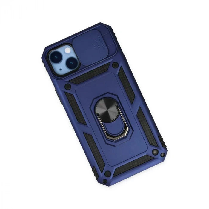İphone 14 Plus Kılıf Pars Lens Yüzüklü Silikon - Lacivert