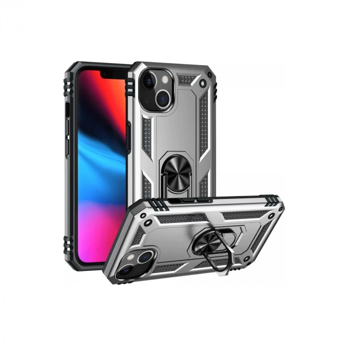 İphone 14 Plus Kılıf Sofya Yüzüklü Silikon Kapak - Gümüş
