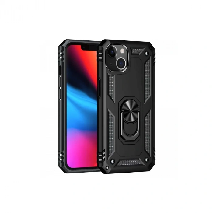 İphone 14 Plus Kılıf Sofya Yüzüklü Silikon Kapak - Siyah