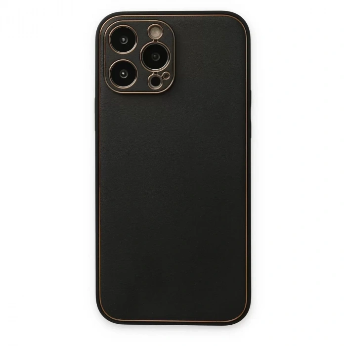 İphone 14 Pro Kılıf Coco Deri Silikon Kapak - Siyah