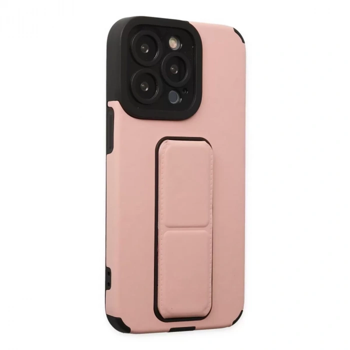 İphone 14 Pro Kılıf Mega Standlı Silikon - Pudra