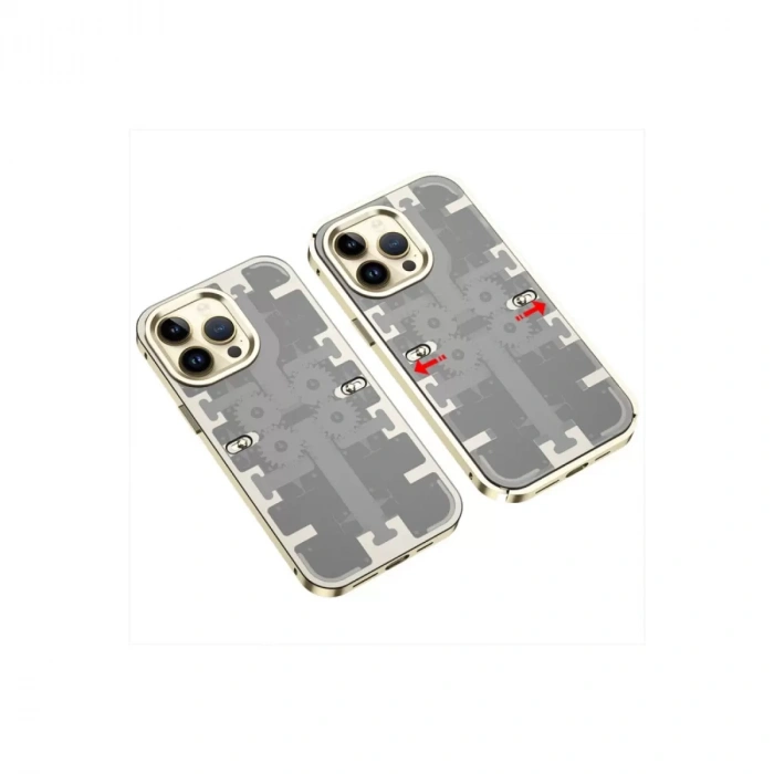 İphone 14 Pro Kılıf Mekanik Bumper Kapak - Gold