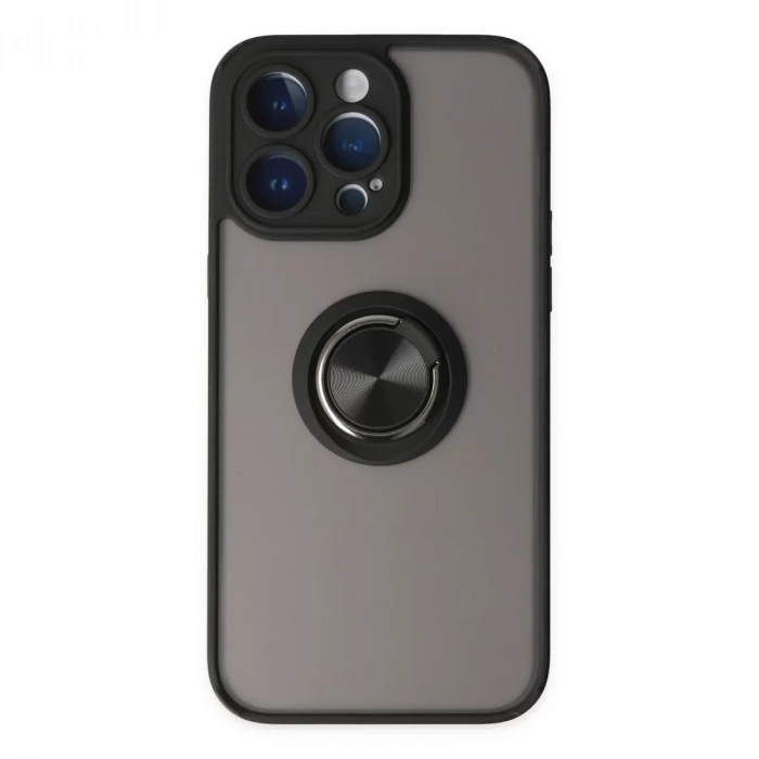 İphone 14 Pro Kılıf Montreal Yüzüklü Silikon Kapak - Siyah