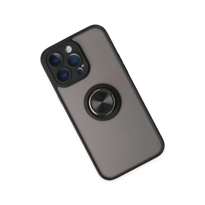 İphone 14 Pro Kılıf Montreal Yüzüklü Silikon Kapak - Siyah