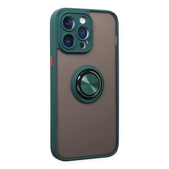 İphone 14 Pro Kılıf Montreal Yüzüklü Silikon Kapak - Yeşil