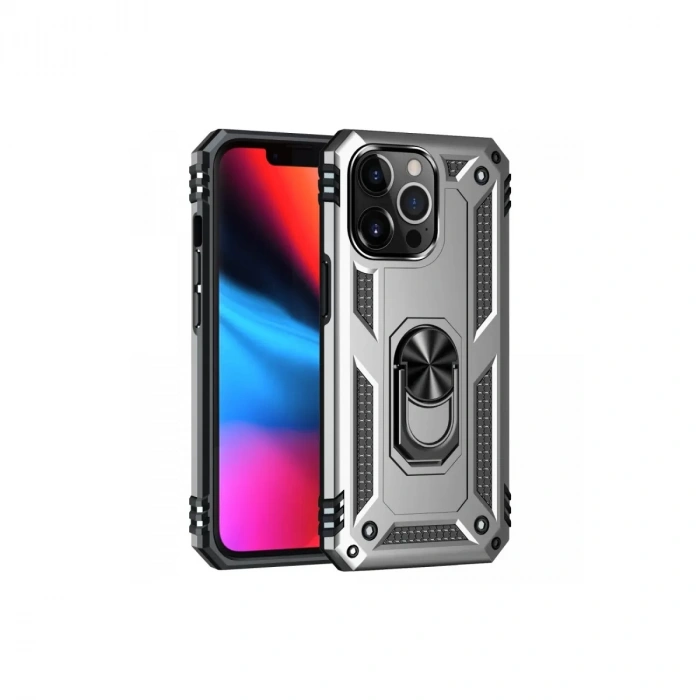 İphone 14 Pro Kılıf Sofya Yüzüklü Silikon Kapak - Gümüş