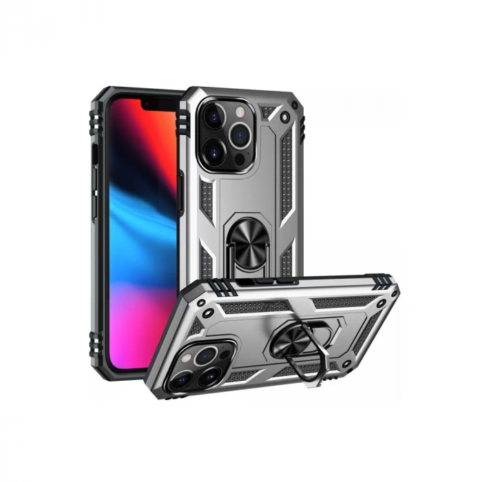İphone 14 Pro Kılıf Sofya Yüzüklü Silikon Kapak - Gümüş
