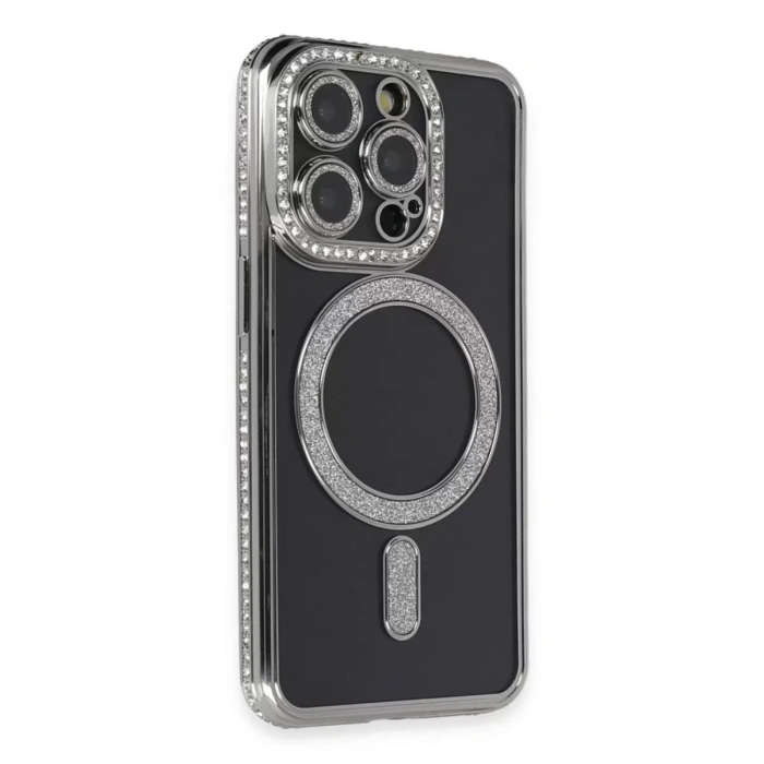 İphone 14 Pro Max Kılıf Joke Simli Magneticsafe Kılıf - Gri