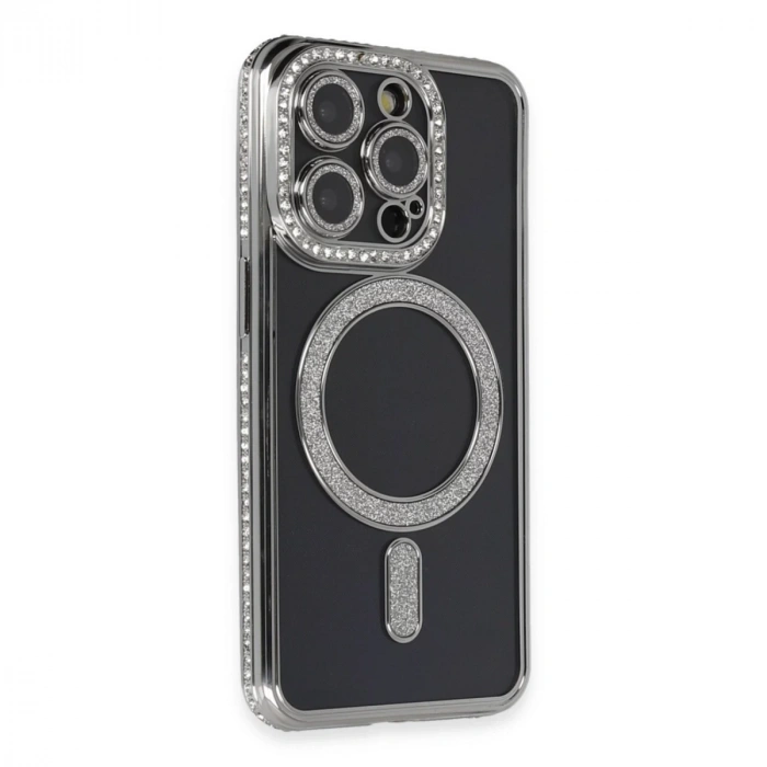 İphone 14 Pro Max Kılıf Joke Simli Magneticsafe Kılıf - Gri