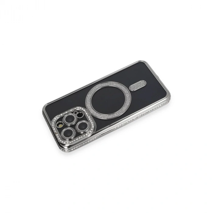 İphone 14 Pro Max Kılıf Joke Simli Magneticsafe Kılıf - Gri
