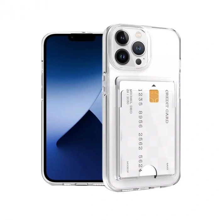 İphone 14 Pro Max Kılıf Kart Şeffaf Silikon - Şeffaf