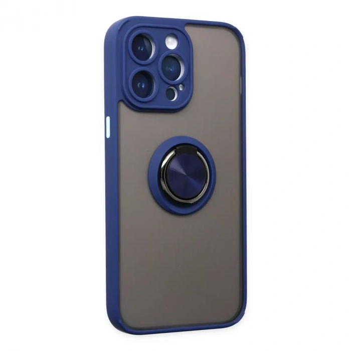İphone 14 Pro Max Kılıf Montreal Yüzüklü Silikon Kapak - Lacivert