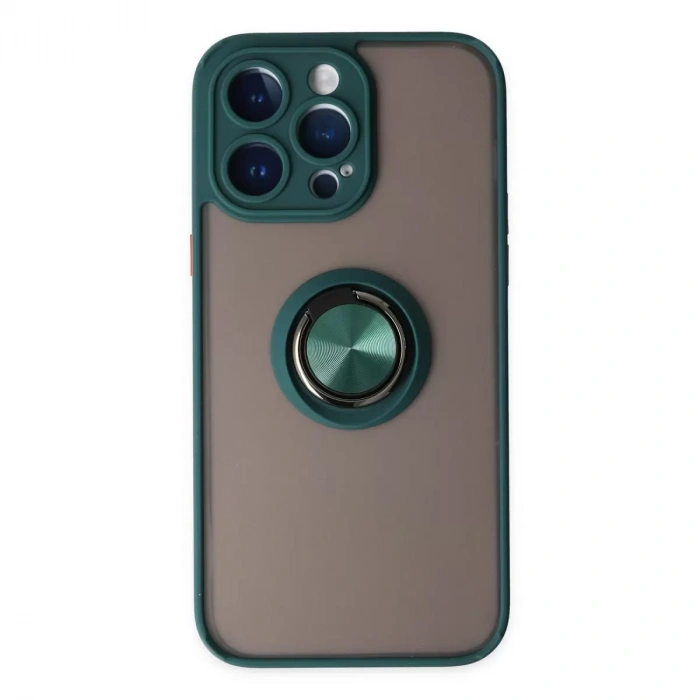 İphone 14 Pro Max Kılıf Montreal Yüzüklü Silikon Kapak - Yeşil