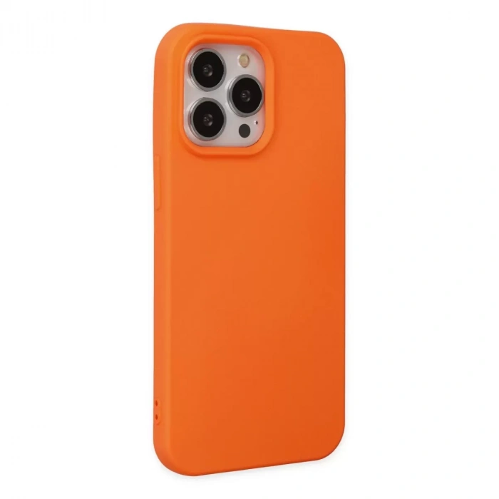 İphone 14 Pro Max Kılıf Nano İçi Kadife Silikon - Turuncu