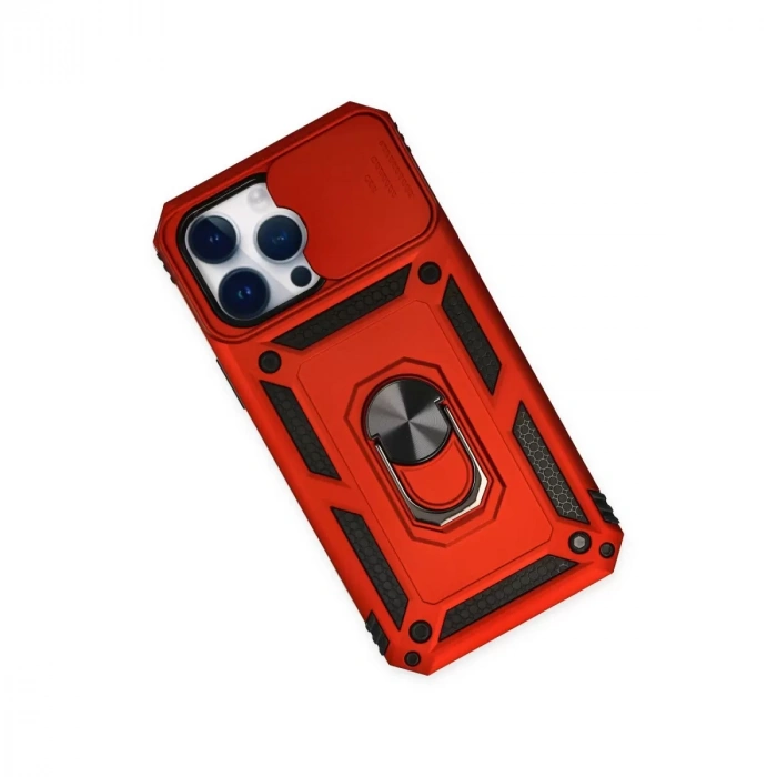 İphone 14 Pro Max Kılıf Pars Lens Yüzüklü Silikon - Kırmızı