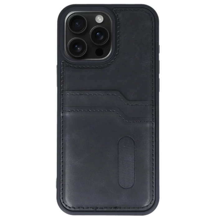 İphone 14 Pro Max Kılıf Sara Kartvizitli Deri Kılıf - Siyah