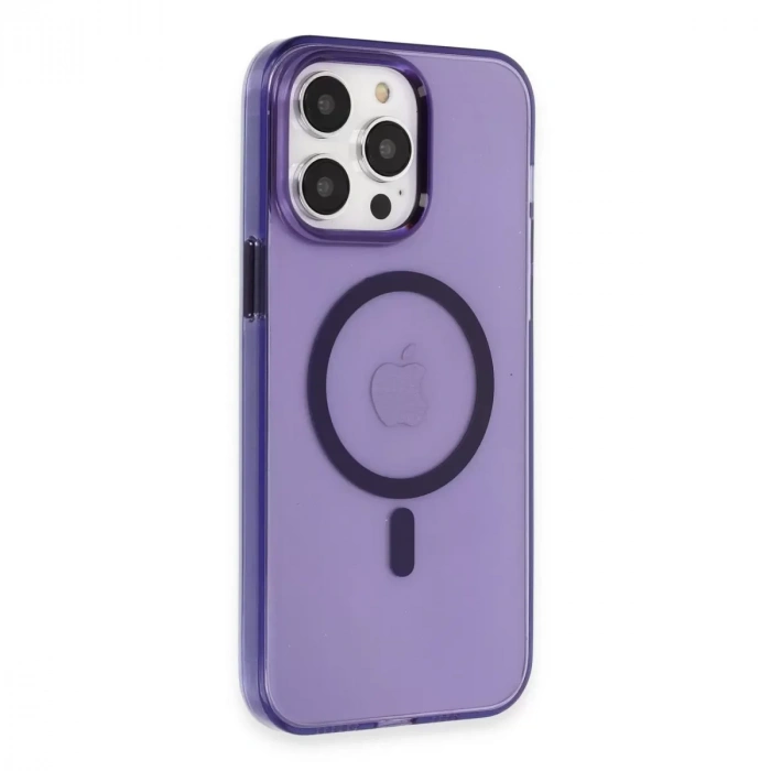 İphone 14 Pro Max Kılıf Tron Şeffaf Magsafe Kapak - Derin Mor