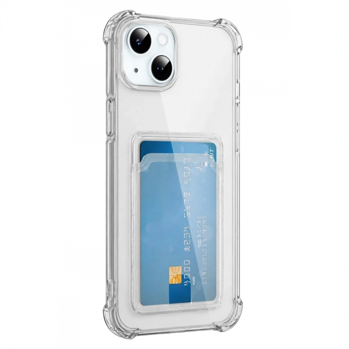 İphone 15 Kılıf Kart Şeffaf Silikon - Şeffaf