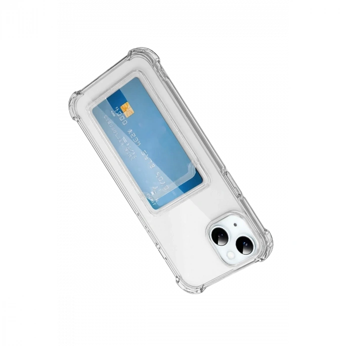 İphone 15 Kılıf Kart Şeffaf Silikon - Şeffaf