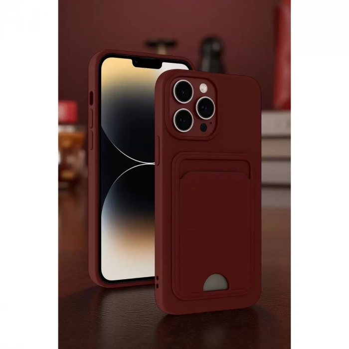 İphone 15 Pro Kılıf Kelvin Kartvizitli Silikon - Bordo