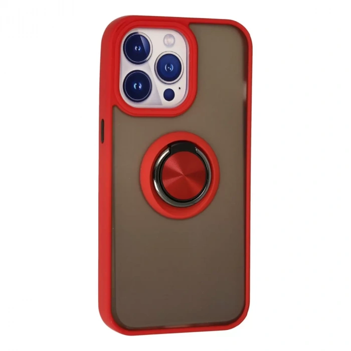 İphone 15 Pro Kılıf Montreal Yüzüklü Silikon Kapak - Kırmızı