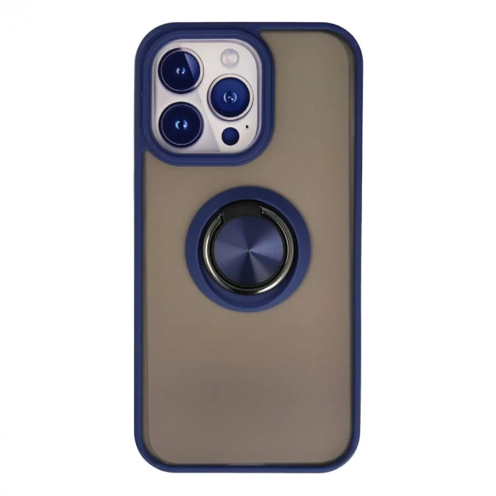 İphone 15 Pro Kılıf Montreal Yüzüklü Silikon Kapak - Lacivert