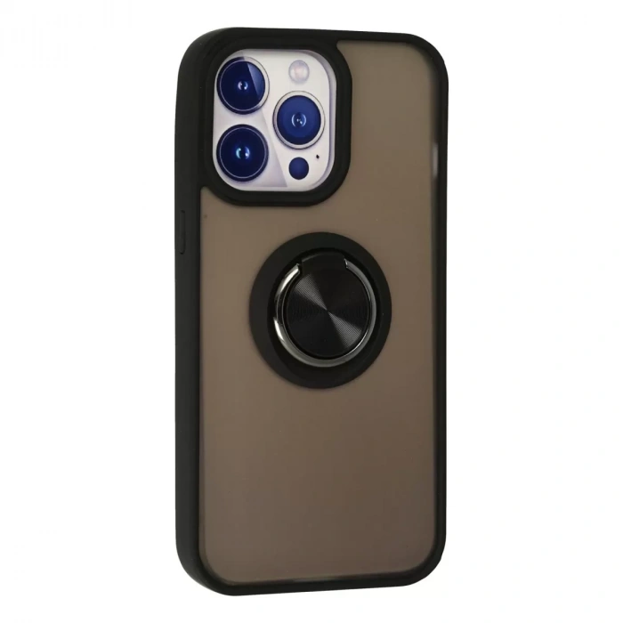 İphone 15 Pro Kılıf Montreal Yüzüklü Silikon Kapak - Siyah
