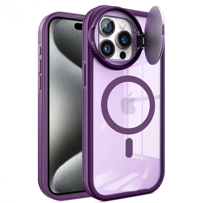 İphone 15 Pro Kılıf Teleskop Lens Magsafe Silikon Kapak - Derin Mor