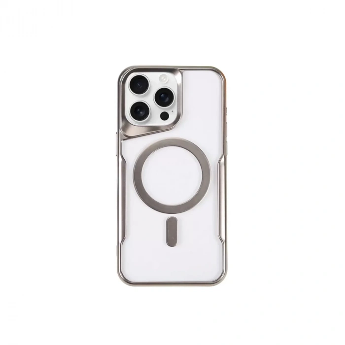 İphone 15 Pro Max Kılıf Boyi Magsafe Silikon Kapak - Gümüş