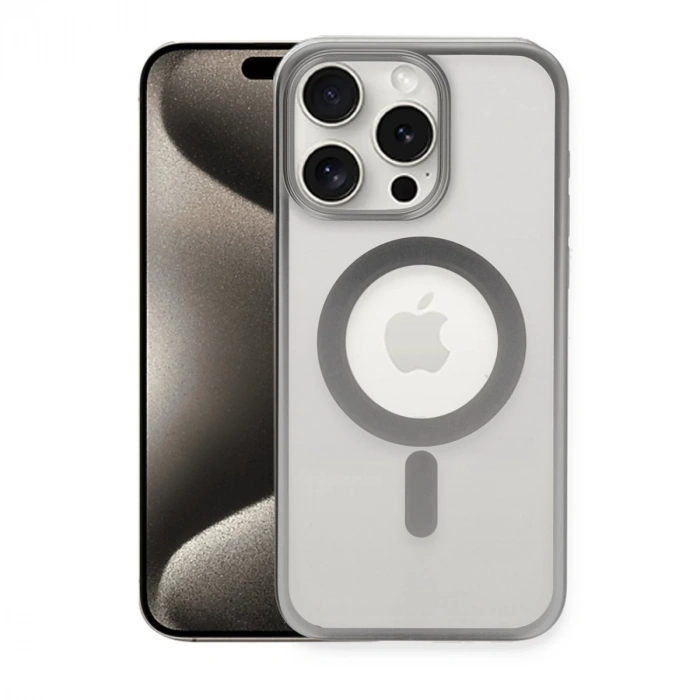 İphone 15 Pro Max Kılıf Erozi Magsafe Kapak - Gümüş