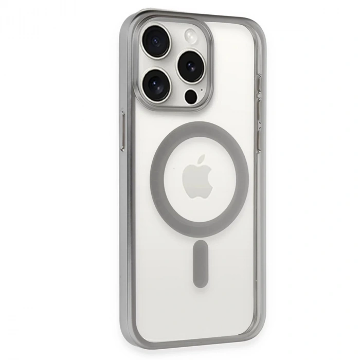 İphone 15 Pro Max Kılıf Erozi Magsafe Kapak - Gümüş