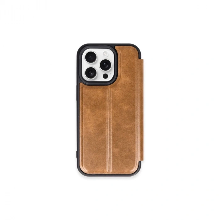 İphone 15 Pro Max Kılıf Flip Cover - Taba