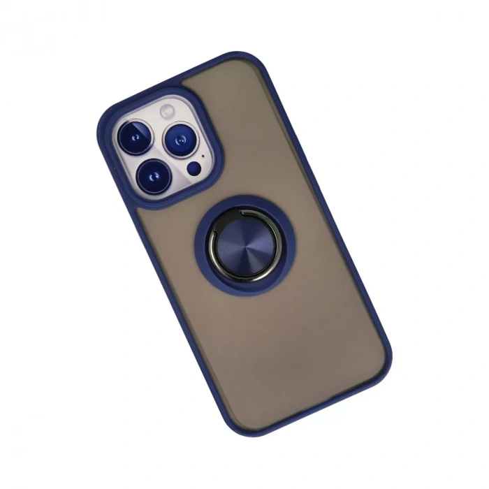 İphone 15 Pro Max Kılıf Montreal Yüzüklü Silikon Kapak - Lacivert