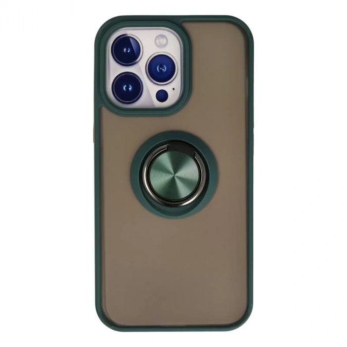 İphone 15 Pro Max Kılıf Montreal Yüzüklü Silikon Kapak - Yeşil