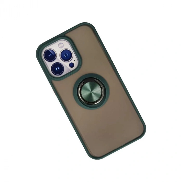 İphone 15 Pro Max Kılıf Montreal Yüzüklü Silikon Kapak - Yeşil